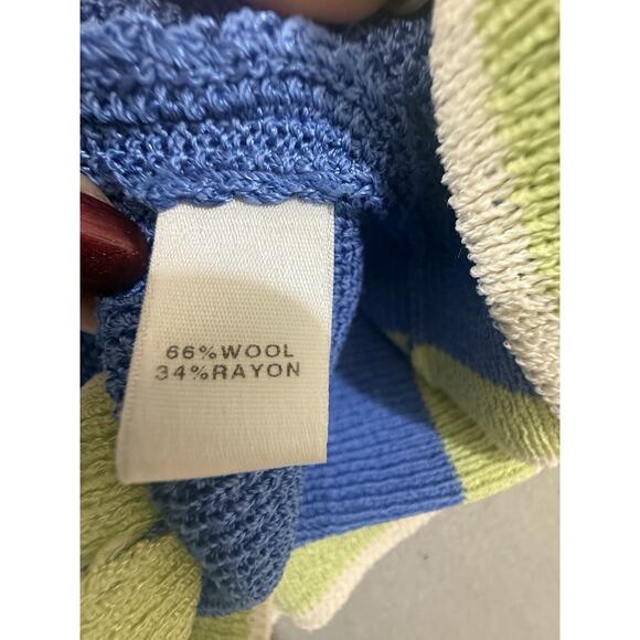 St John Yellow Label Santana Knit Sleeveless Top M Blue Green Wool Blend Preppy - Picture 9 of 13